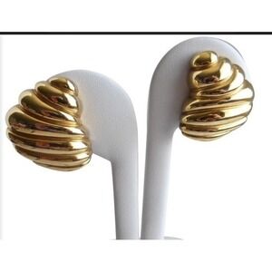 Vintage Givenchy‎ Earrings Gold Tone Designer Signed Swirled Heart Day To Night